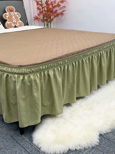 Decorate your boring bed with fresh green bed skirt #ieasygoing #bedskirt #bedroomdecor #bedroom #newyearnewme