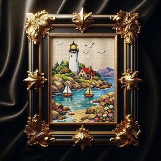 Coastal Lighthouse Cross Stitch Pattern Digital PDF Detailed Nautical Landscape Chart - Etsy