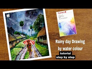 Rainy Season Scenery Drawing with Watercolor/ Rainy Day Painting/ Rainy Day Competition Draswing.