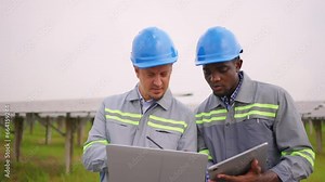 Professional engineer work to maintenance of photovoltaic panel system.