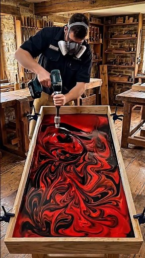 Satisfying glowing epoxy swirl pour! 🔴