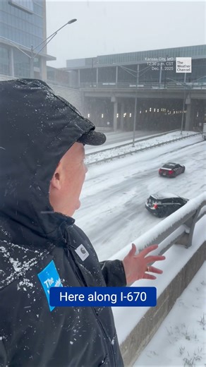 2.8M views · 21K reactions | Back-to-back winter storms and ice have turned major highways into hazards. Storm Tracker Charles Peek reports from Kansas City, Missouri, on current conditions as vehicles struggle on I-670. [Posted: Dec. 1] | The Weather Channel | Facebook