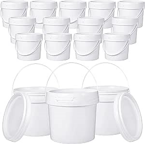 Leinuosen Plastic Bucket with Handle and Lid Durable Heavy Duty Food Safe Bucket Pail Container for Multipurpose Storage Paint Art Crafts Projects, BPA Free(16 Pcs,1 Gallon)