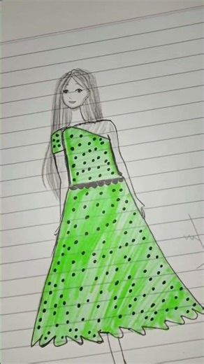 Green polka dot drawing model #ytshorts #art