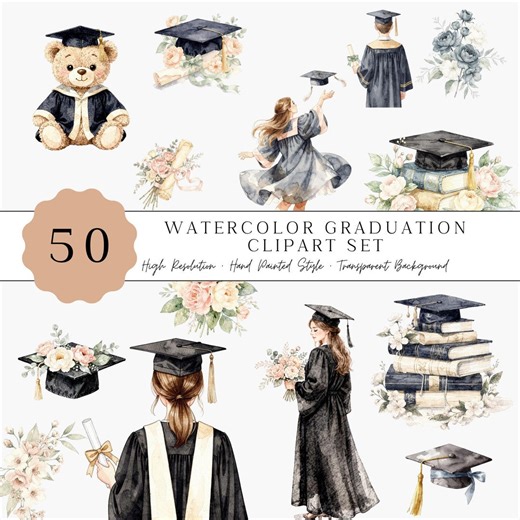 50 Graduation Clipart Bundle, Graduation PNG, Class of 2026 Clip Art, Graduation Cap Diploma Clipart Set - Etsy