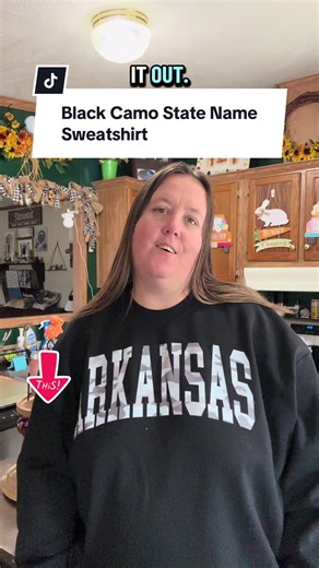 Arkansas pride but make it comfy 🖤 This black camo varsity crewneck featuring Arkansas is the perfect everyday sweatshirt. Soft, relaxed fit, and easy to style with leggings or jeans — great for game days, running errands, or casual streetwear looks. Such a staple piece for any Arkansas girl! #arkansasstyle #camocrewneck #womensfashionfinds #CasualChic #southernstyle