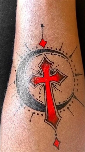 Red Cross & Moon Tattoo: Bold & Beautiful! ❤️‍🔥 #shorts #tattoo #tattooart #gelpenart