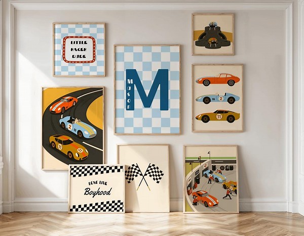 Set of 8 Personalised Race Car Prints, Vehicle Prints, Boys Bedroom Prints, Toddler Boy Wall Art, Playroom Prints,race Car Theme Nursery Art - Etsy