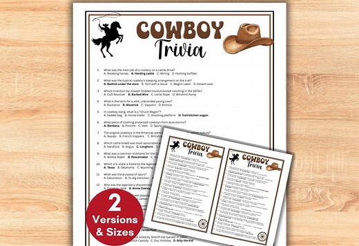 Cowboy Trivia Quiz Game Printable With Answers, Western Games Night Festival Games, Rodeo Pub Trivia, Friends Family Party Activity - Etsy