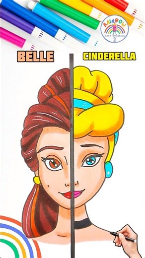 Draw Cute Disney Princesses | Draw Belle and Cindrella Easy 🌈👸🏼 #Disney #drawing #shorts #princess