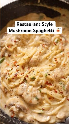 Restaurant-style mushroom spaghetti at home – quick & creamy! #mushroom #spaghetti #foodshorts