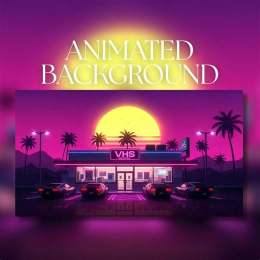 Animated Background | Retro VHS Store | Classic Cars at Sunset | Neon Vaporware | Bird Flock | MP4 Digital Download | AB671 - Etsy Israel