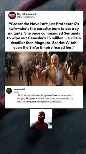 In Deadpool 3, Cassandra Nova: vs Professor x . MCU Brutal Villain Who Destroyed Mutants