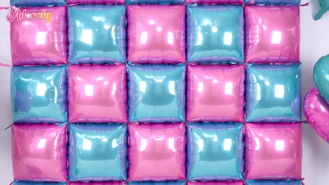 Pink Blue Square Foil Balloon Wall,25Pcs Double Sided Foil Balloons Backdrop Helium Polyester Tunnel Arch Garland Kit for Birthday Gender Reveal Anniversary Baby Shower Party Decorations