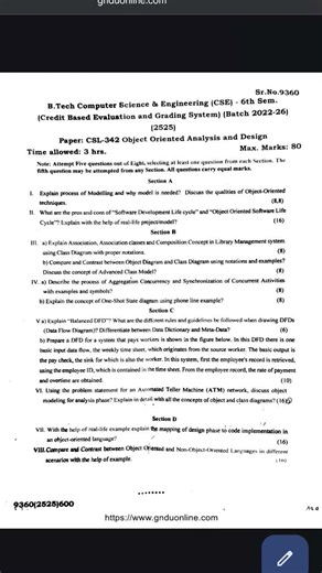 #Gndu Btech sem 6 Object Oriented Analysis and Design previous que #gnduupdate #btech
