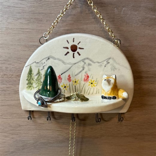 Handmade Ceramic Fox Jewelry Holder, Mountain Flower Ring Dish - Etsy