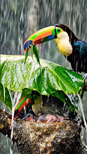 Father Toucan Shields His Chicks in a Tropical Storm 🌧️🦜 | Stunning Wildlife Moment