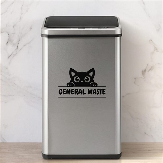 Cute Cat General Waste Bin Sticker – Kitchen Bin Label Decal, Minimalist Cat Waste Sticker, Rubbish Bin Label for Home Organisation - Etsy