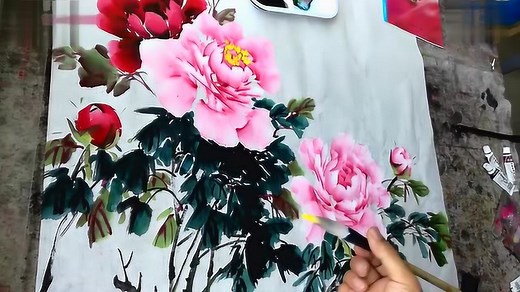 国画牡丹花画法视频，详细作画步骤技法讲解视频