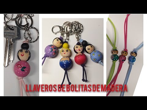 Llaveros de bolitas de madera pintadas a mano (muñecas)ideales para regalar