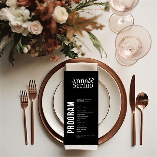 Minimalist Black Wedding Program Template, Modern Order of Service (editable) - Etsy Canada