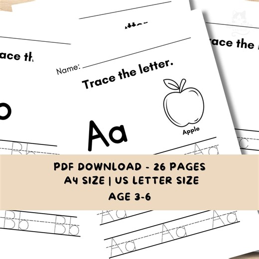 ABC Tracing Worksheet Printable | Alphabet Letter Tracing A–Z | Preschool Kindergarten Handwriting Practice | A4 and US Letter Pdf Download - Etsy
