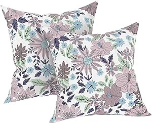 Outdoor Pillows Covers Only, 18 x 18 Inch Throw Pillow Cases, 2 Pack Decorative Square Pillows Cushion Covers for Patio, Garden, Porch, Patio Furniture Home Decor, Daisy Thekla White