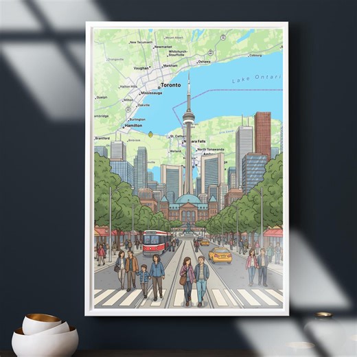 Toronto City Illustrated Poster With Skyline Map (digital Download) - Etsy