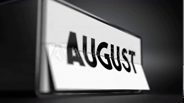 Flip calendar changing months from January to December with selective focus - 3D 4k animation (3840x2160 px).