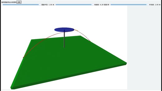 vpython旋转圆盘甩出水滴落地圆（全中文变量）——一看就会
