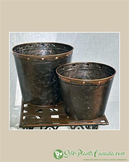 Set of 2 Round Hammered Copper Containers for Home or Office