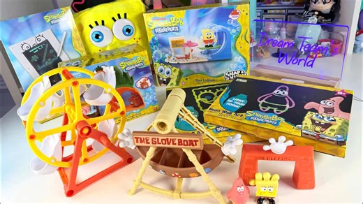 SpongeBob SquarePants ASMR unboxing - neon lights and sets