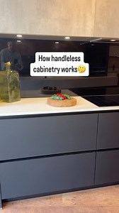 This is how handleless kitchen cabinets work.#kitchendesign #modernkitchen #kitcheninspiration #germankitchen | Black Rok Kitchen Design