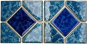 Tenedos Aqua Marine with Marble Blue Diamond Porcelain Lineup Border Pool Wall Tile on 6x12 Mesh for Easy Installation, for Bathroom Wall, Backsplash (1 Piece)