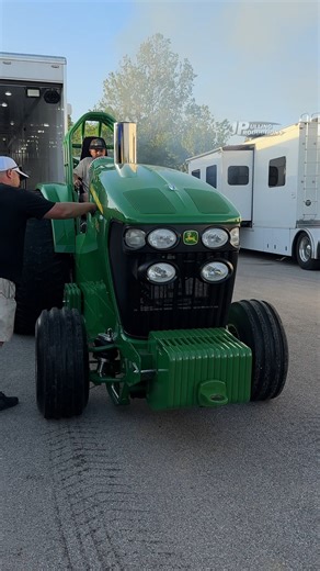 "Money On Black" John Deere Pro Stock Tractor warming up at The Pullers Championship #JohnDeere #Tractor #Turbo #Diesel | JP Pulling Productions
