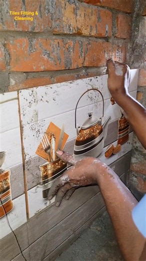 I fitted 12x20 size cup and saucer tiles on the kitchen wall.#walltiles #tilesfitting #kitchendesign