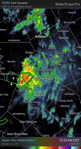 FLASH FLOOD EMERGENCY now issued for NW Travis County until 5 AM Saturday. This is particularly dangerous situation. Seek higher ground now if in a flood prone location! Cow Creek is now sharply rising. Life threatening flooding in this area is possible. #kvue #atxwx | Hunter Williams