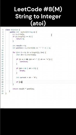 LeetCode #8(M) String to Integer (atoi) #leetcode #java #shorts #JoeAndChill