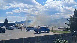 New video Ron Danielson shared with us of the plane crash at Kalispell City Airport. Latest update in our live broadcast at 5 PM. Full Story: https://bit.ly/47qnPKF | NBC Montana