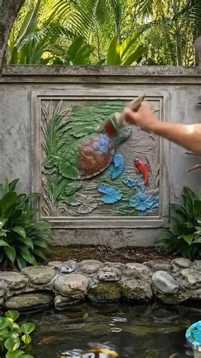 Stunning Turtle Pond Wall Art 🐢 #Shorts #WallRelief