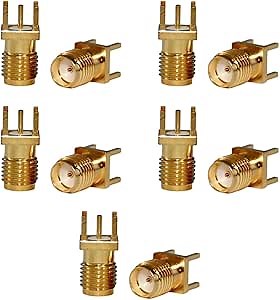 Female SMA PCB Connector Panel Edge Mount SMA-KE Positive Angle 13.5mm Gold Plating 4 Pins Stand Straight RF Coaxial Adapter 10PCS Connectors Electrical and Electronic connectors