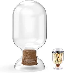 Empty 8oz Glass Cloche Jar | Holds Cotton Swabs, Toothpicks, Etc. | Decorative Upside Down Match Clotch Holder for Candle Display (Clear)