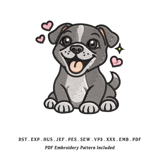Cute Pitbull Embroidery Designs – Sitting Puppy With Love | EMB Included | Instant Download - Etsy