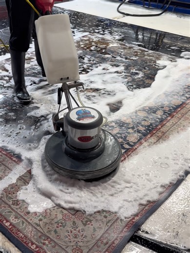 Black floral wool rug refresh in Babylon 🧼 This rug came in just slightly soiled, but on dark backgrounds even light soil can make reds and florals look flat. ATC Rug Washing (Around the Clock Rug Washing) ran it through our full wash process dry soil removal, controlled wool-safe washing, and careful rinsing to brighten the black field and bring the red accents back to life. As ARCS-trained fiber specialists, we always match our chemistry and agitation to wool and test for dye movement first, 
