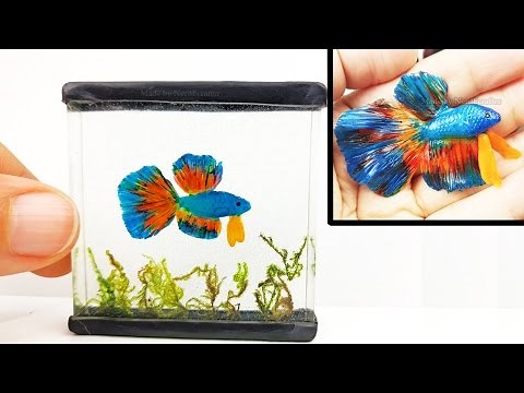 DIY BETTA FISH TANK Inks, Resin, Polymer Clay Tutorial - How to make a miniature fish tank