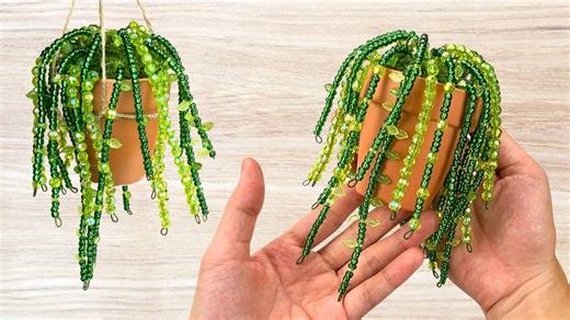 DIY Beaded Leaf Plant in a Terra Cotta Pot – Desk Decor Idea