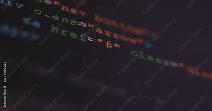 4K Close up shot HTML tag code on PC Monitor scroll down. Background concept for programming and coding web development. Stock Video