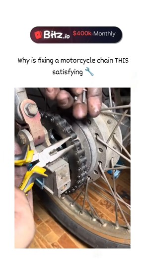 universal mems on Instagram: "The post showcases a 15-second video of hands deftly repairing a motorcycle chain by extracting and reinserting a pin with pliers, creating satisfying clicks and alignments that evoke ASMR-like precision. , an account posting random videos, it credits .gh5 and has quickly amassed 239,000 views, 488 likes, and 145 replies, mostly from Indonesian users discovering the method for the first time. Such repair videos resonate widely due to their blend of practical DIY ins