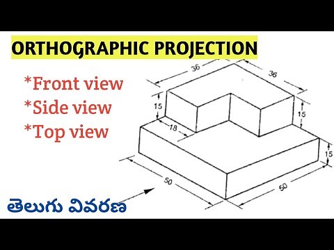 How to draw front view, side view and top view explained in telugu