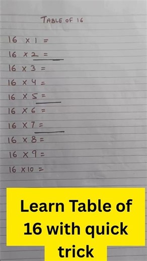 16 Times Table | Fast Learning Trick #multiplication #easylearning #education #tableof16